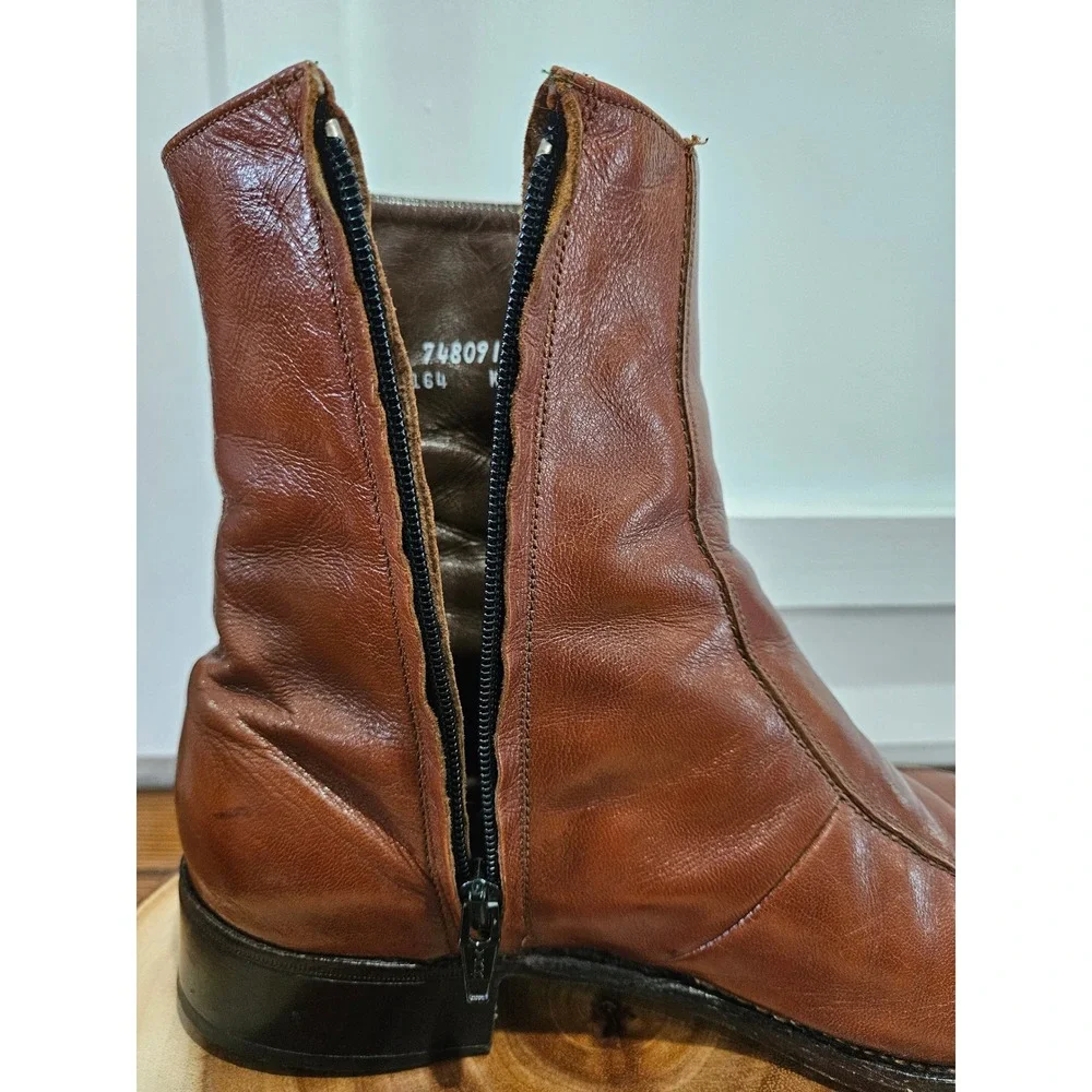 VTG 70S Disco Beatle Boots Florsheim Imperial Cognac Leather Side Zip Boots 8.5E